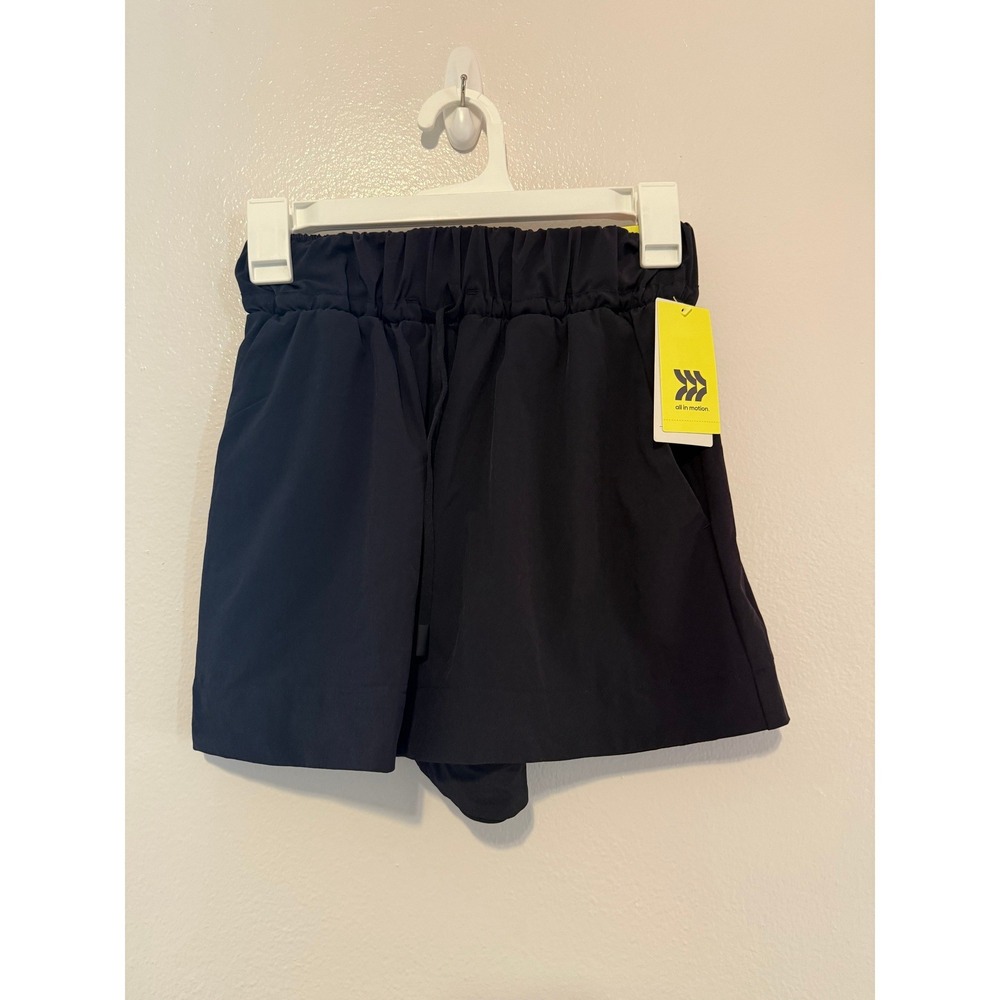 All in Motion Womens Black 3.5 Inch Wide Leg Athletic Shorts XS Paperbag Waist